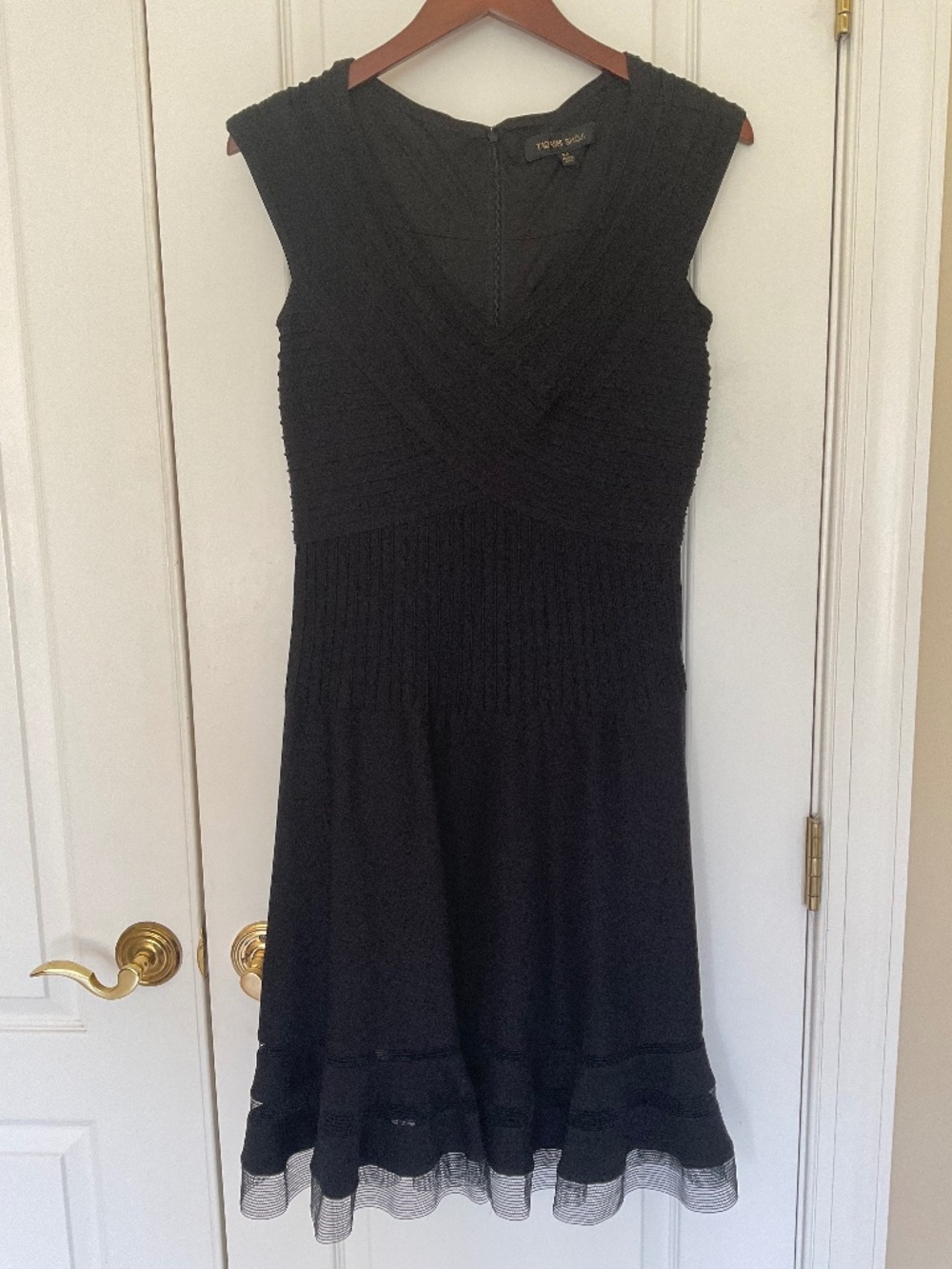 Tadashi Shoji Black Pintuck Portrait Cocktail Dress - Size Medium Worn Once